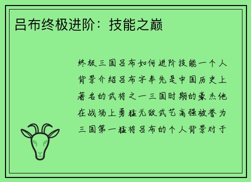 吕布终极进阶：技能之巅