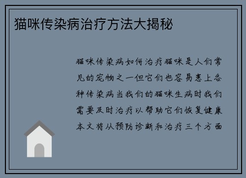 猫咪传染病治疗方法大揭秘